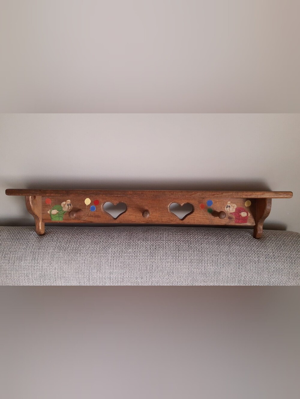 Vintage Heart Cutout Wooden Wall Shelf - Natural Brown Solid Wood